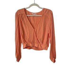 ONeill Freely Blouse Size Medium Long Sleeve Surplice Wrap Top Gauze Peach NEW